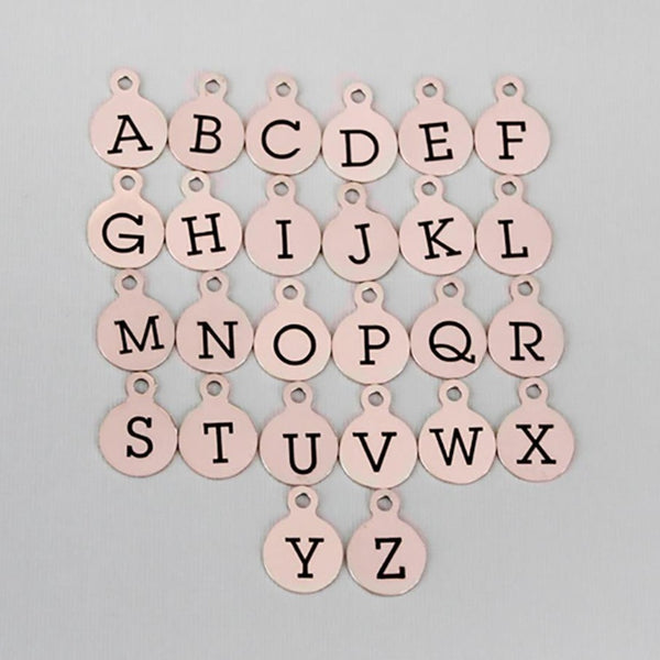 Charmes de lettre en acier inoxydable or rose - Choisissez votre initiale et quantité - Alphabet majuscule - 13mm avec boucle - ALPHA1300BFSROGOLD-IND