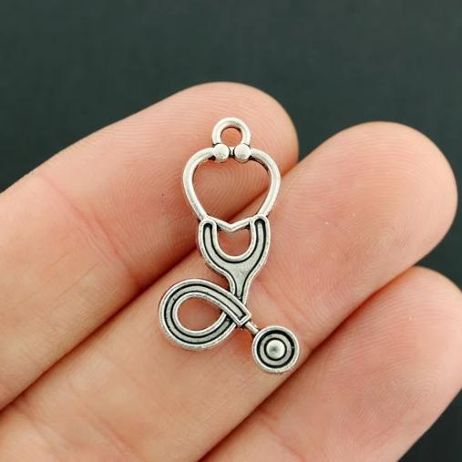 4 Stethoscope Silver Tone Charms - SC7929
