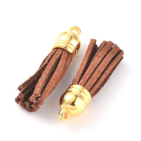 SALE Suede Tassels - Brown and Gold Tone - 4 Pieces - Z165