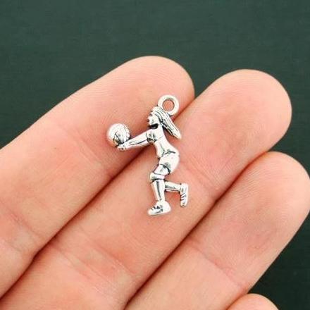 4 Volleyball Player Antique Silver Tone Charms - SC3976