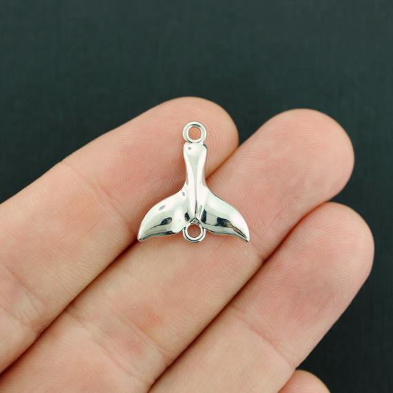 4 Whale Tail Connector Antique Silver Tone Charms - SC7629