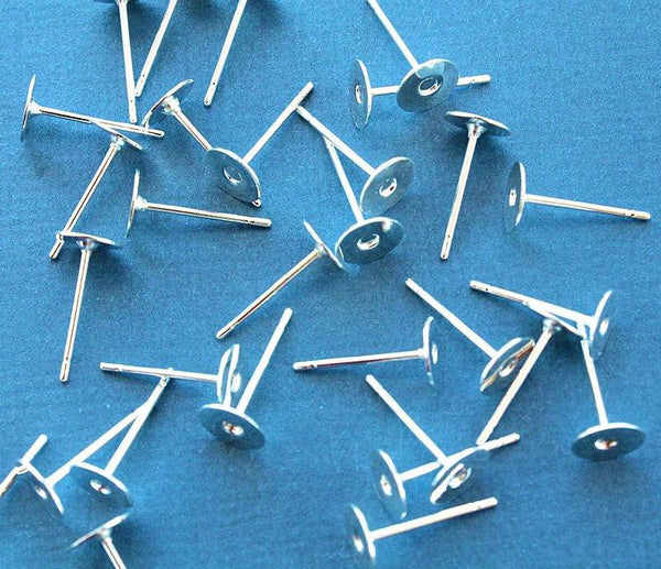 Silver Tone Earrings - Stud Bases - 12mm x 6mm - 40 Pieces 20 Pairs - FD083