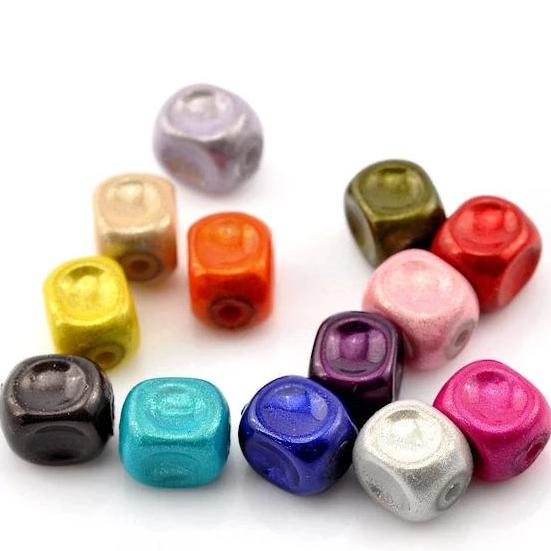 Square Acrylic Beads 8mm - Assorted Rainbow Colors - 40 Beads - BD200