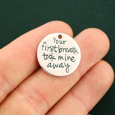 2 Mother Child Antique Silver Tone Charms - SC6243