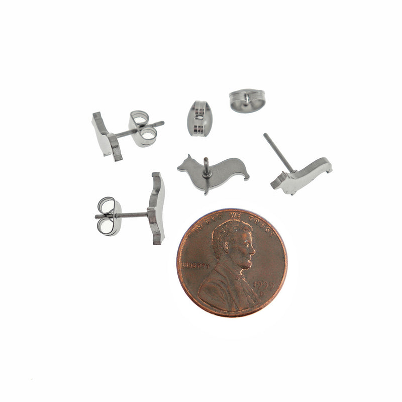 Stainless Steel Earrings - Corgi Studs - 12mm x 7mm - 1 Pair - Choose Your Tone!