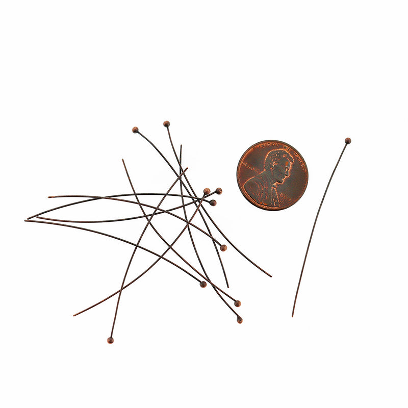 Antique Copper Tone Ball Head Pins - 50mm - 100 Pins - PIN074