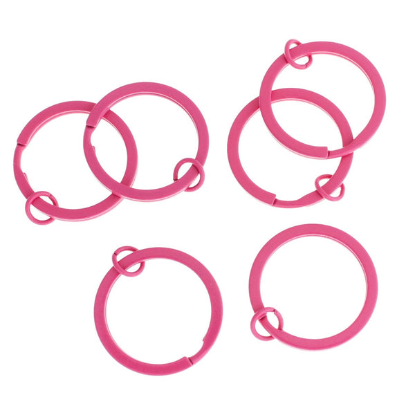 Pink Enamel Key Rings with Attached Jump Ring - 30mm - 4 Pieces - FD231