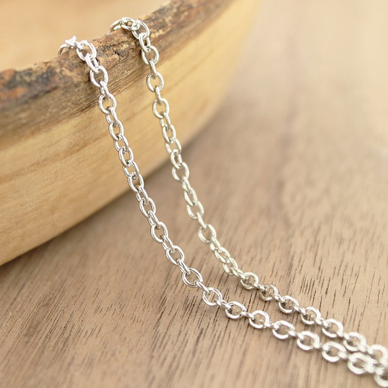 Antique Silver Tone Cable Chain Necklace 20" - 2mm - 1 Necklace - N488