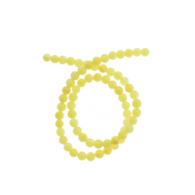 Perles Imitation Jade Rondes 6mm - Jaune Soleil - 1 Rang 69 Perles - BD1499