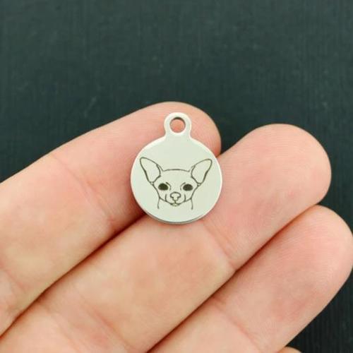 Chihuahua Stainless Steel Small Round Charms - BFS002-4076