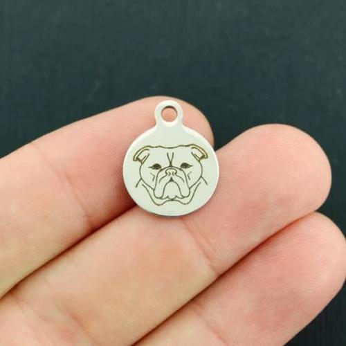 Bull Dog Stainless Steel Small Round Charms - BFS002-4081