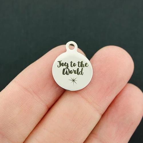 Joy to the World Stainless Steel Small Round Charms - BFS002-4099