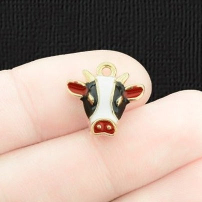 2 Cow Gold Tone Enamel Charms - E1280