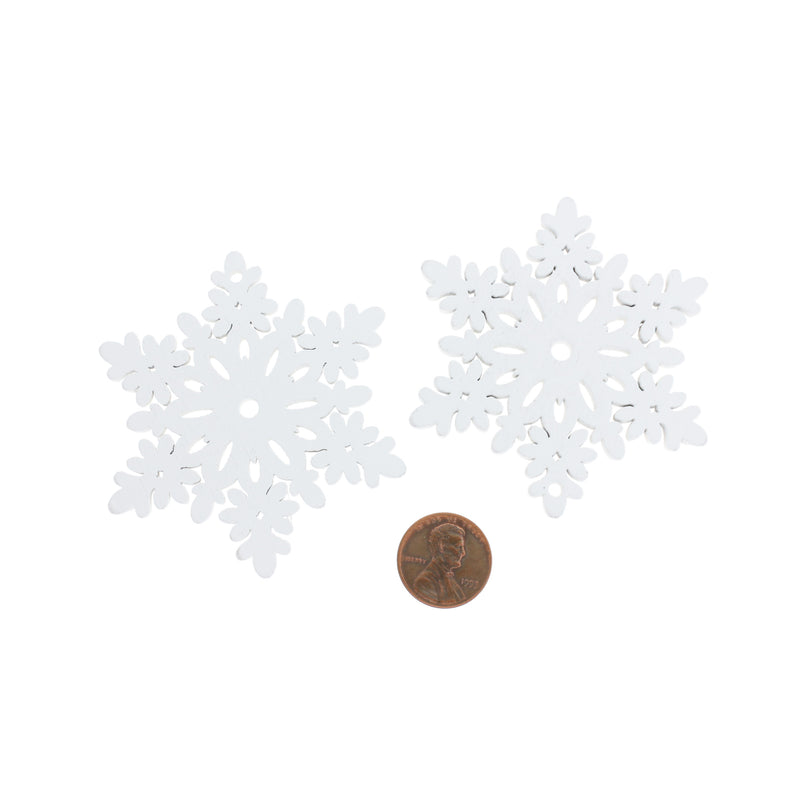 4 Snowflake Natural Wood Charms - WP041