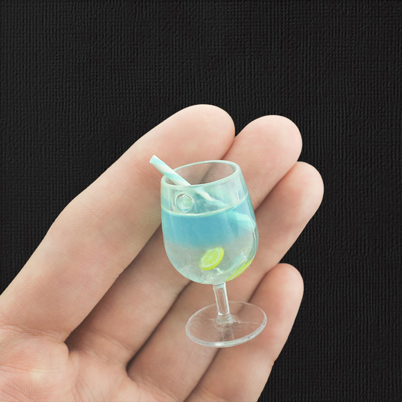 4 breloques en résine de limonade bleue 3D - K410