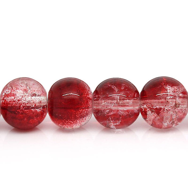 Round Glass Beads 8mm - Crackle Cranberry Red - 1 Strand 103 Beads - BD337