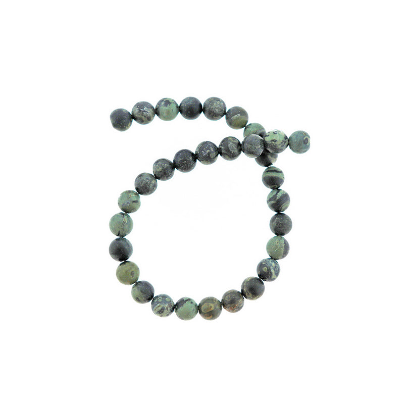 Perles rondes en jaspe naturel 6 mm - Vert forêt - 1 rang 31 perles - BD2568