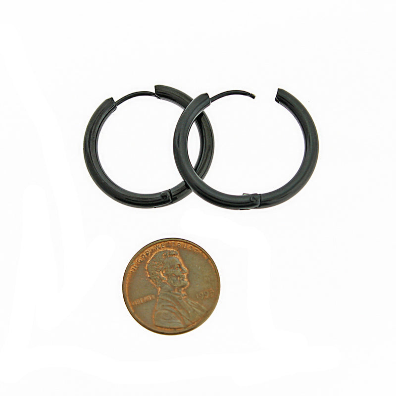 Stainless Steel Earrings - Black Hinged Clicker Segment Hoops 26mm - 2 Pieces 1 Pair - Z1630