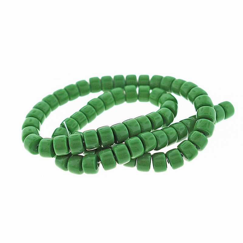 Column Glass Beads 8mm x 5mm - Forest Green - 1 Strand 69 Beads - BD2383