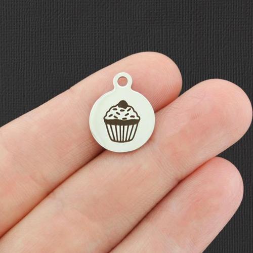 Cupcake Stainless Steel Small Round Charms - BFS002-4100