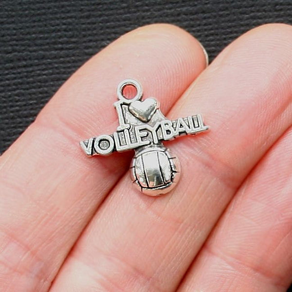 5 Volleyball Antique Silver Tone Charms - SC3085