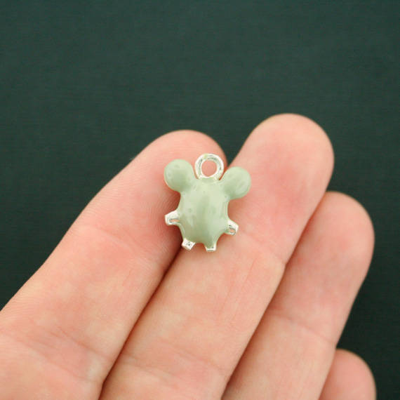 2 Mouse Silver Tone Enamel Charms 3D - E242
