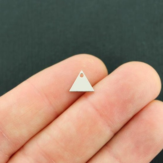 5 breloques triangle en laiton argenté 2 faces - BR095