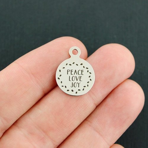 Peace Love Joy Stainless Steel Small Round Charms - BFS002-4141