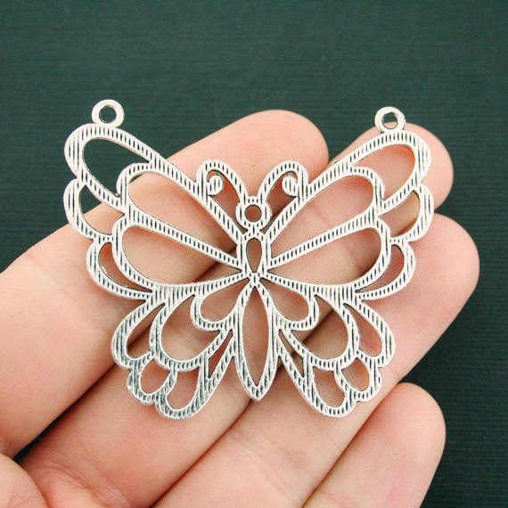 Butterfly Connector Antique Silver Tone Charm - SC7521