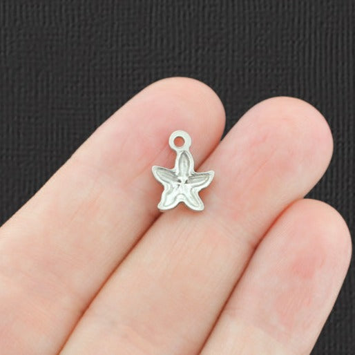2 Starfish Silver Tone Stainless Steel Charms - SSP011