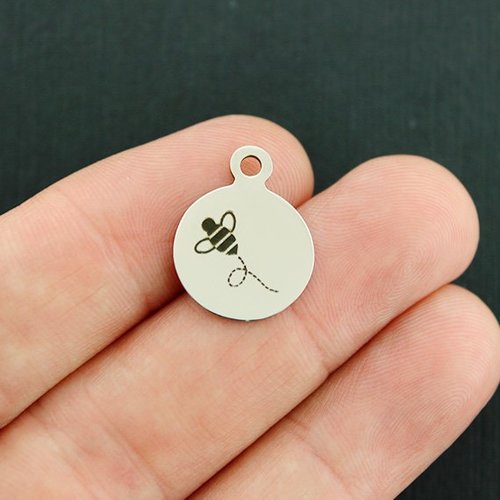Bumble Bee Stainless Steel Small Round Charms - BFS002-4177