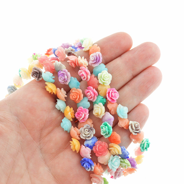 Rose Synthetic Coral Beads 10mm x 10mm - Assorted Rainbow - 10 Beads - BD2623
