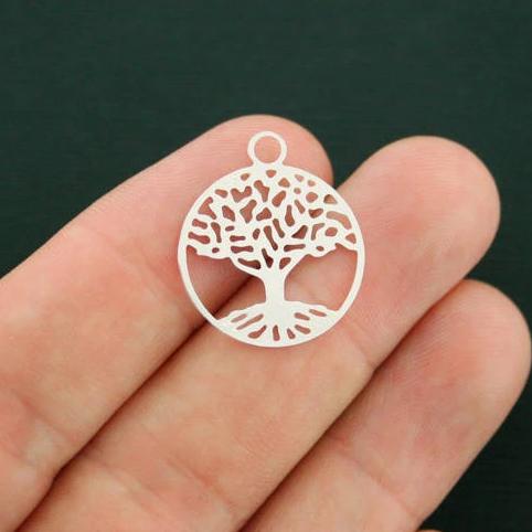 4 Tree of Life Silver Tone Charms 2 Sided - SC6667