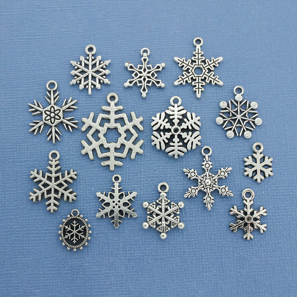 Snowflake Charm Collection Antique Silver Tone 14 Different Charms - COL156H