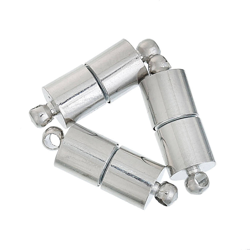 Silver Tone Cylinder Magnetic Clasp 20mm x 6.5mm - 2 Clasps 4 Pcs - FD455