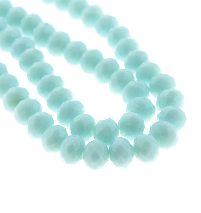 Faceted Glass Beads 8mm x 6mm - Pale Turquoise - 1 Strand 70 Beads - BD1451