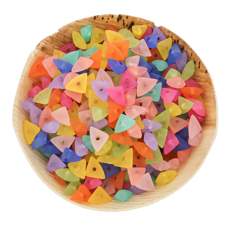 Triangle Acrylic Beads 11mm x 7mm - Frosted Rainbow - 200 Beads - BD1546