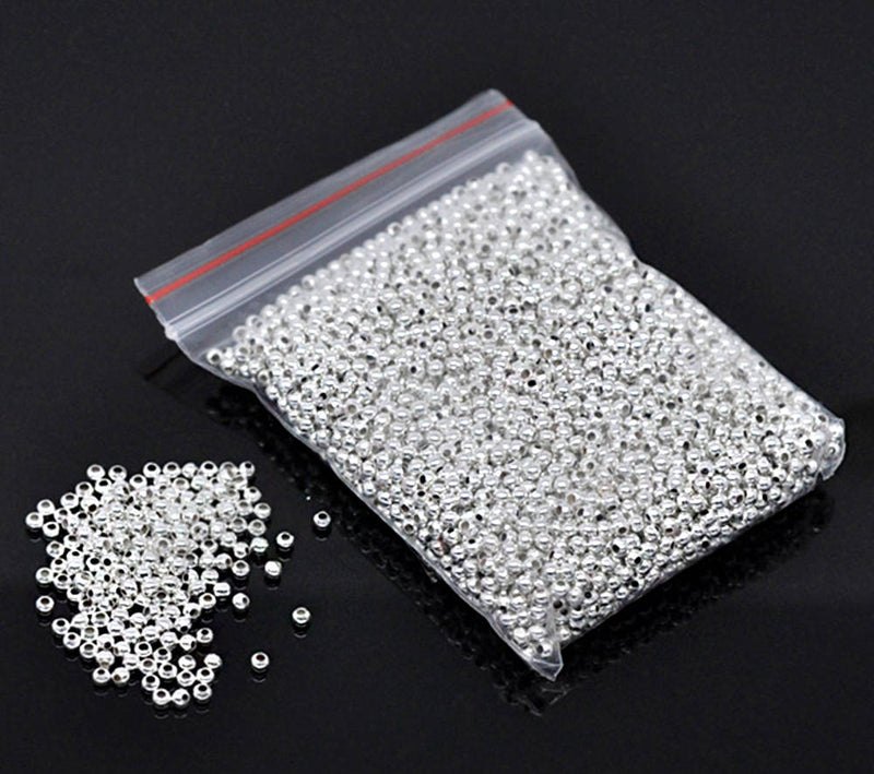 Round Spacer Beads 2.4mm x 2.4mm - Silver Tone - 350 Beads - FD079
