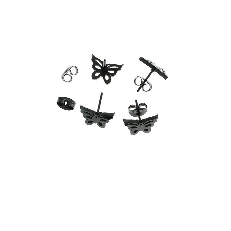 Gunmetal Black Stainless Steel Earrings - Butterfly Studs - 12mm x 9mm - 2 Pieces 1 Pair - ER390