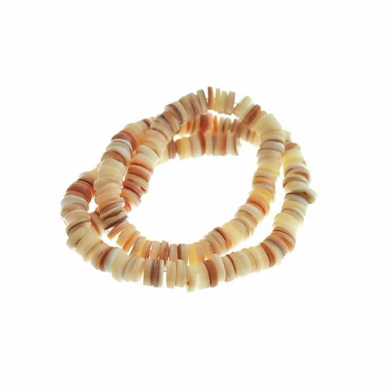 Flat Round Natural Shell Beads 8mm x 3 - Cream - 1 Strand 170 Beads - BD237