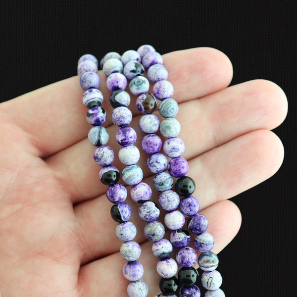 Round Natural Agate Beads 6mm - Purple Granite - 1 Strand 60 Beads - BD1609