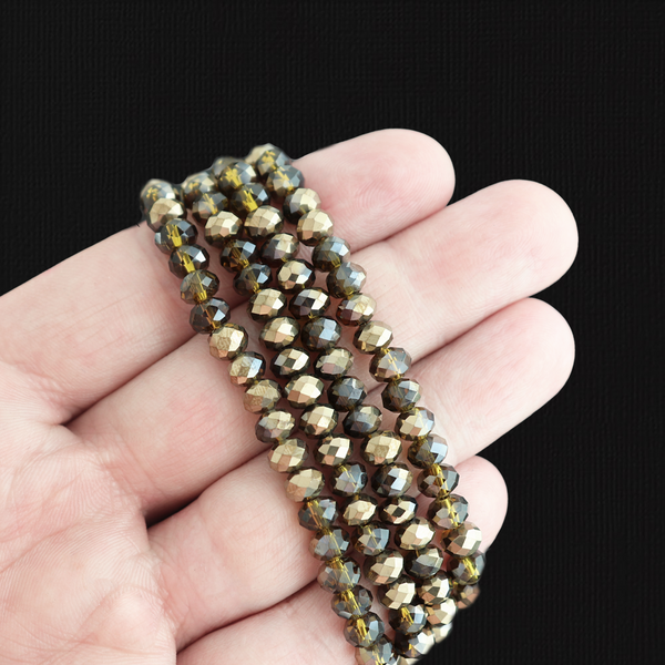 Perles de Verre à Facettes 6mm x 4mm - Brun Galvanisé - 1 Rang 95 Perles - BD2757
