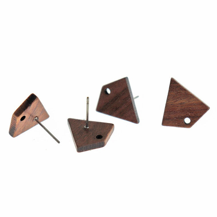 Wood Stainless Steel Earrings - Drop Studs - 16mm x 15.5mm - 2 Pieces 1 Pair - ER576
