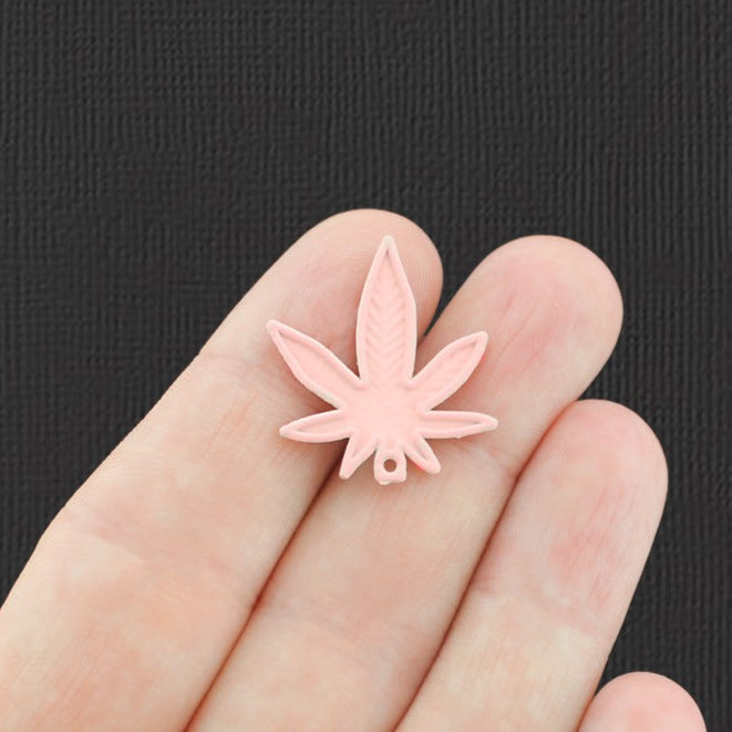 4 Light Pink Marijuana Leaf Enamel Charms - E840