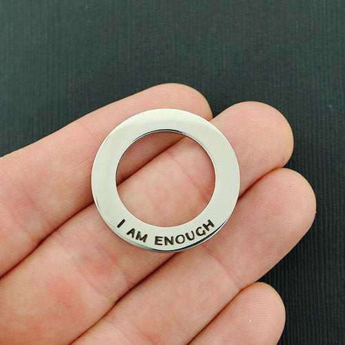 I Am Enough Stainless Steel Affirmation Circle Charms - BFS021-4277
