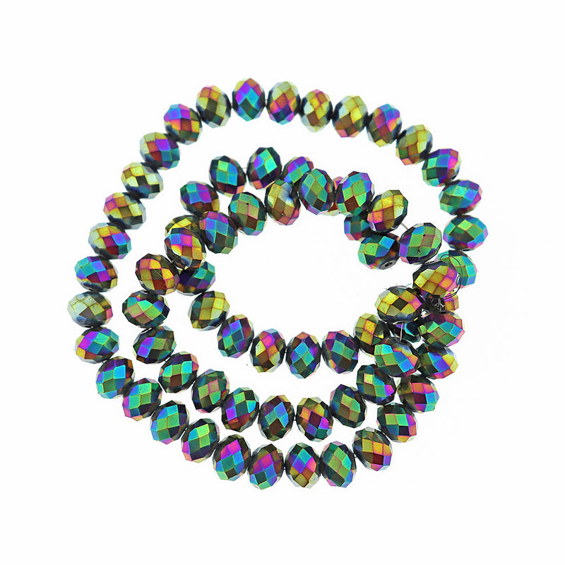 Faceted Rondelle Glass Beads 10mm x 7mm - Electroplated Rainbow - 1 Strand 70 Beads - BD2559