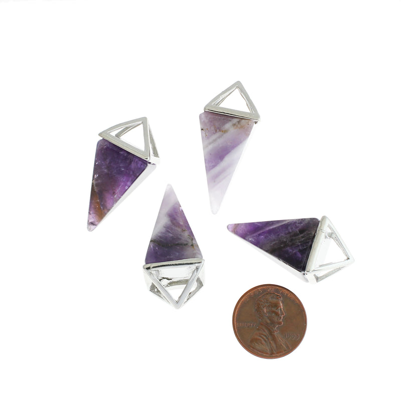 Natural Amethyst Gemstone Triangle Pendant 3D - GEM108