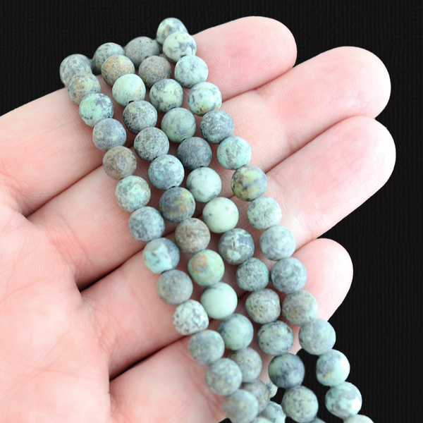 Perles rondes de turquoise africaine naturelle 6mm - Tons de terre givrés - 20 perles - BD559