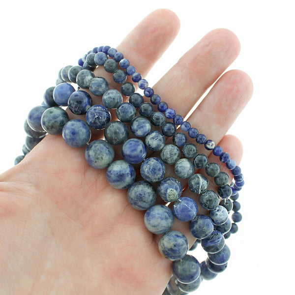 Perles de sodalite naturelles rondes 4mm -12mm - Choisissez votre taille - Bleu profond - 1 brin complet de 15" - BD1868
