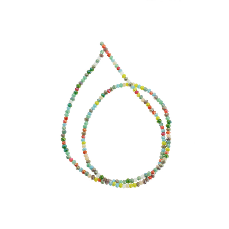 Faceted Glass Beads 2mm - Electroplated Rainbow - 1 Strand 188 Beads - BD444
